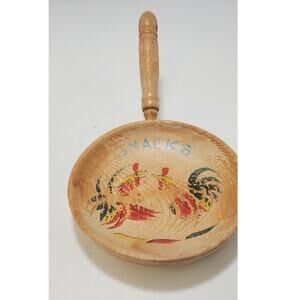 Royalty Vintage MCM (1960's) Maple, Hand Painted, Fighting Roosters Snack Bowl
